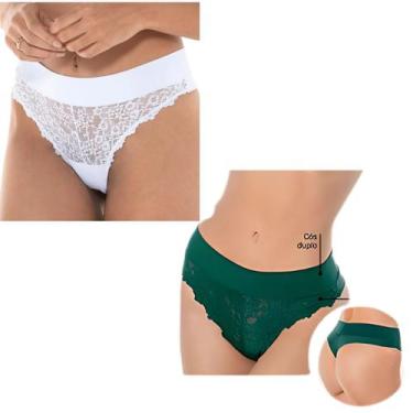 Imagem de Kit 2 Calcinhas Fio Dental Vanille DeMillus Renda Cós Duplo, Branco, V