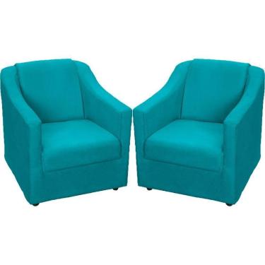 Imagem de Kit 2 Poltronas Mila Pé De Plástico Cromado - Azul-turquesa Suede