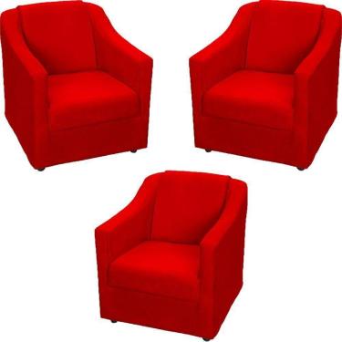 Imagem de Kit 3 Poltronas Mila Pé De Plástico Cromado - Vermelho Suede