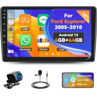 Imagem de [4G + 64G] Android 13 estéreo para carro para Ford Explorer 2005-2010 com carro sem fio CarPlay Android Auto, rádio automotivo com tela sensível ao toque de 10,1 polegadas com controle de voz WiFi/GPS