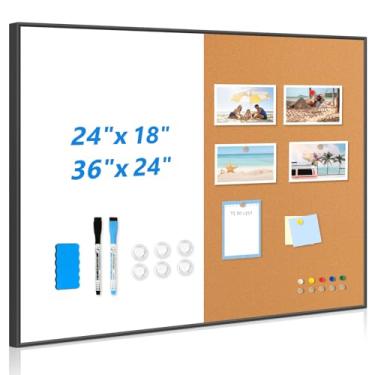 Imagem de QUEENLINK Quadro de cortiça, quadro branco de 91 x 61 cm, quadro de avisos preto de alumínio para parede, quadro magnético apagável a seco para parede, quadro de pinos para casa, escritório, escola