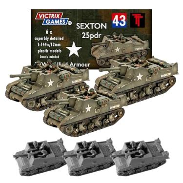 Imagem de Wargames Delivered Pistola autopropelida Sexton em escala 1:144 (6 tanques) – Kits de modelo altamente detalhados da Segunda Guerra Mundial de 12 mm para jogos de guerra, diorama e colecionadores