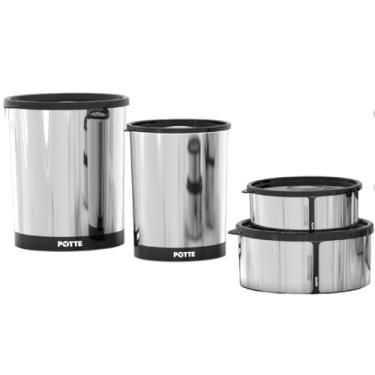 Imagem de Conjunto 4 Pote Organizador Cozinha Hermético Metalizado Marmita 2100ml/1200ml/1300ml/700ml BPA Free
