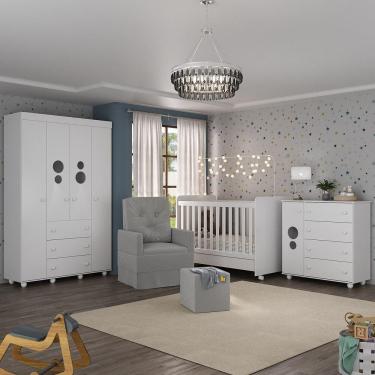 Imagem de Quarto Completo Com Colchão, Poltrona De Amamentação E Puff Pimpolho Mp4103 Branco/Cinza