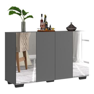 Imagem de Aparador Buffet 4 Portas Com Espelho E Pés Quadrados Multimóveis V3563 Grafite/preto Grafite/preto