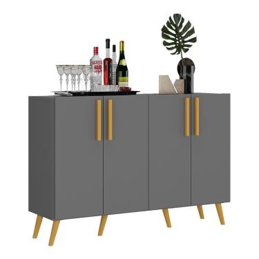 Imagem de Aparador Buffet 4 Portas Retrô Viena V3606 Grafite/Natural Grafite/Natural