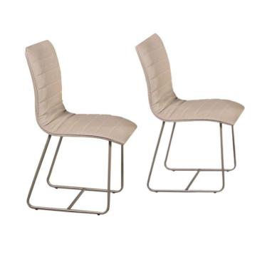 Imagem de Conjunto 2 Cadeiras Cristal Sala De Jantar Em Couro Pérola E Metal Champanhe