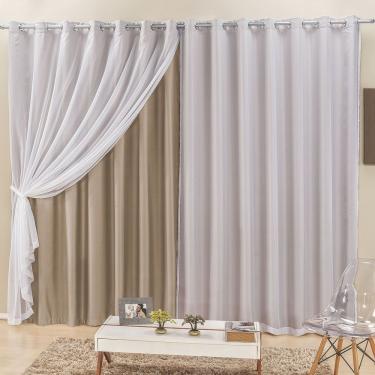 Imagem de Cortina Elegance 3,00M X 2,50M Bege Tecido Semi Blackout Com Voal Moderna