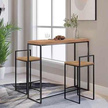 Imagem de Kit 02 Banquetas Alta Com Encosto Lyno Industrial Balcão Bistrô Ferro Preto Demolição - Amey Decor