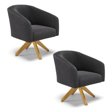 Imagem de Kit 2 Poltronas Giratória Stella Bouclê Base De Madeira Ma30 - D'rossi Cor Grafite