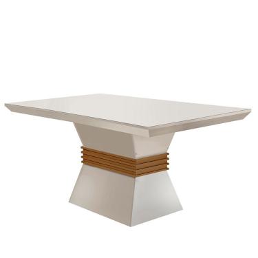 Imagem de Mesa para Sala de Jantar Lucy Retangular em MDF com Tampo de Vidro 120cm Off White Imbu...