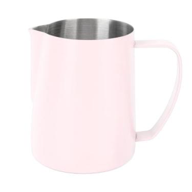 Imagem de Copo de espumador de leite, jarra de espuma de leite de aço inoxidável de 480 ml, copo para vaporizador, jarra de leite com escala interna, jarra para latte art (rosa)