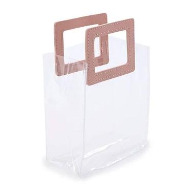 Imagem de Kit Sacola Pvc Alça Retangular Transparente E Rosa 24x21x11cm - 10 Un