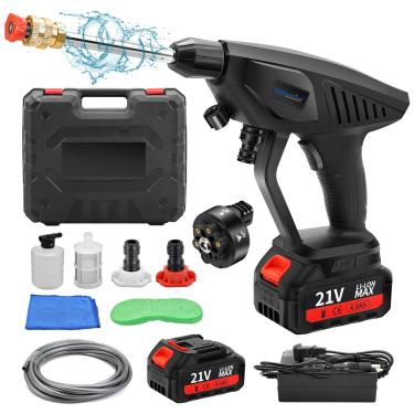 Imagem de Vagueior Lavadora De Alta Pressão Sem Fio Vagueior, Limpadora Portátil, Com Bateria 21 V 3,0 Ah E Kit Carregamento, Bico 5 Em 1, Adequada Para Limpeza Irrigação Ambientes Externos. (1 Bateria, Preta