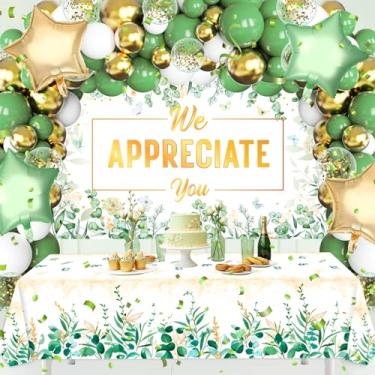 Imagem de MOORIIY Nós Apreciamos Você Decorações Para Festas Faixa Verde Obrigado Por Tudo Faça Com Balões Toalha De Mesa Funcionários Professores Enfermeiros Agradecimento Aposentadoria Formatura