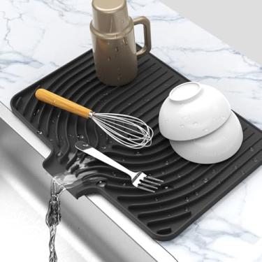 Imagem de JIUBAR Tapete De Secagem Louça Para Bancada Cozinha, Escorredor Silicone Com Dreno Embutido, Tapetes (Preto)