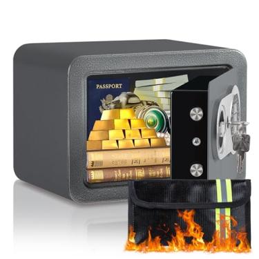 Imagem de Cofre seguro de 0,23 metros cúbicos, pequeno cofre com bolsa à prova de fogo, chaves e código de passagem, caixa de dinheiro de segurança eletrônica digital para dinheiro, documento, casa, escritório