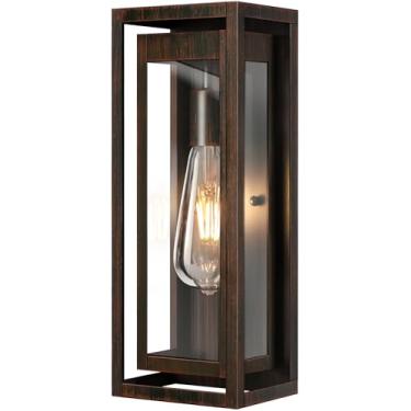 Imagem de Slypadan Luminária Externa Grande De 15" Para Montagem Em Parede, Arandela Marrom Envelhecida, Luzes Modernas À Prova D'Água Varanda Com Cúpula Vidro Transparente Porta Da Frente, Garagem, 1 Pacote