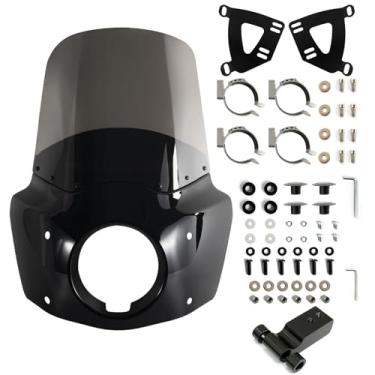 Imagem de FATECIM Carenagem De Farol Motocicleta 5,75" Com Para-Brisa Fumê 15" E Kit Montagem 48-58 Mm, Bloco Extensão Para Harley 2018, 2019, 2020, 2021, 2022, Softail Fxbb Street Bob