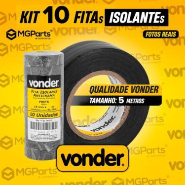 Imagem de Kit 10 Fita Isolante Vonder 19mm X 20 Metros Profissional Antichamas R
