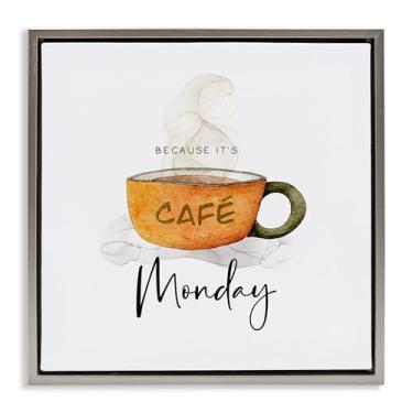 Imagem de Stupell Industries Because It's Monday Caneca Cinza Emoldurado Tela Flutuante Arte Design de Parede por Joy Hall, 45,7 x 45,7 cm