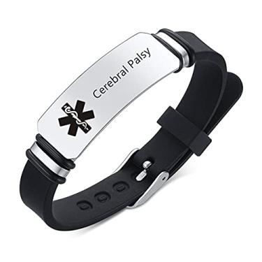Imagem de ZKXXJ Pulseiras médicas para adultos e adolescentes, pulseira ajustável de silicone de borracha para identificação de emergência, sistemas de alerta de saúde, joias de conscientização para homens e