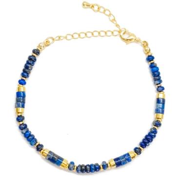 Imagem de Pulseira unissex de pedra vulcânica de 22 cm com contas de 4 mm - joia energética dourada 6 g leve, presente de equilíbrio de chacras para homens/mulheres, proteção espiritual atada à mão para alívio