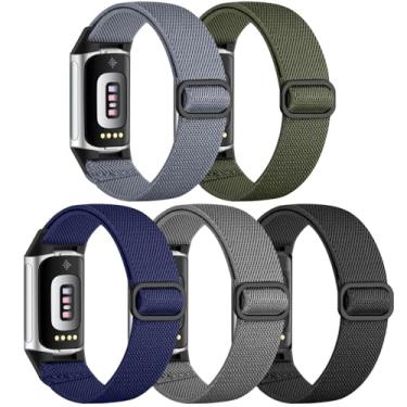 Imagem de Maledan Pulseira esportiva compatível com Fitbit Charge 5/Charge 6 masculina e feminina, pulseira de nylon elástico macio à prova d'água de substituição para Fitbit Charge 5/Charge 6 Advanced Fitness