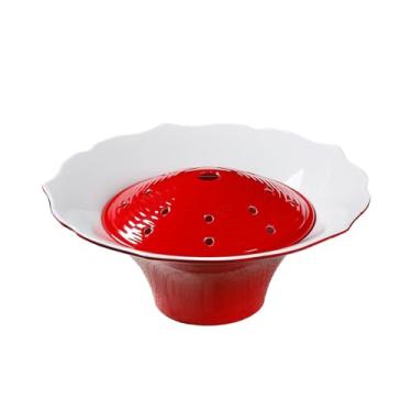 Imagem de Utensílios de mesa de porcelana de imitação criativa de forma irregular de cor sólida estilo nórdico de casa - Bandeja de gelo seco de 25 cm [branco e vermelho]