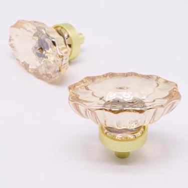 Imagem de YuGtcen Puxadores de armário 6 peças, maçanetas de cristal para cômoda dourada puxador de gaveta puxador exclusivo para cômoda de móveis, puxadores de gaveta de vidro de 4,5 cm de diâmetro para