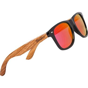 Imagem de Woodies Óculos de sol Zebra Wood com lentes polarizadas espelhadas e armação de madeira para homens e mulheres | 100% de proteção UVA/UVB, Vermelho, M