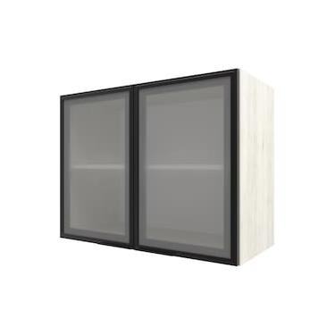 Imagem de Armário Aéreo Bartira Rubi com 2 Portas de Vidro, 1 Prateleira e 80cm de Largura - Freixo/Preto Poah