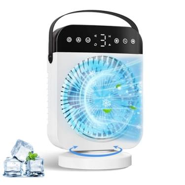 Imagem de Ar condicionado portátil, mini ventilador de refrigeração pessoal com 5 velocidades, oscilação de 70°, refrigerador de ar evaporativo 1/2/4/8H, 7 luzes noturnas de LED, CA portátil para carro