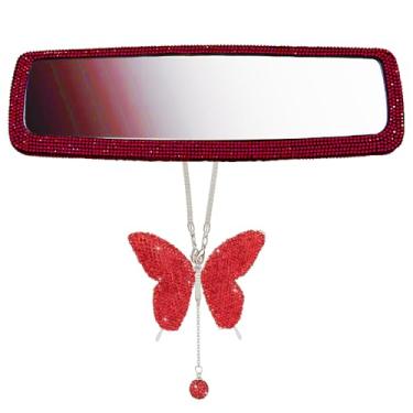 Imagem de Dotesy Conjunto de 2 peças de acessórios de espelho retrovisor de carro com borboleta de cristal para decoração interior de carro, decoração de strass, enfeite de decoração de casa, pingente de