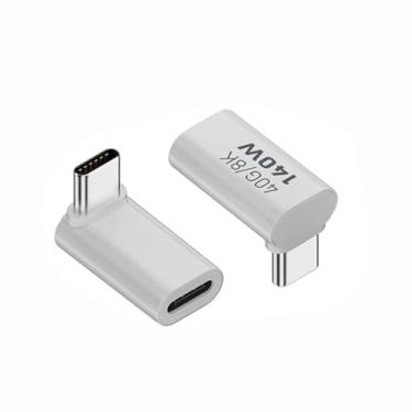 Imagem de JORINDO 2 adaptadores USB-C de 90 graus, conversor de ângulo macho tipo C 140W para fêmea tipo C com vídeo 8K projetado para Thunderbolt 4, notebook, tablet e telefone.