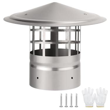 Imagem de Tampa de chaminé redonda com tampa de chaminé superior de cone de 10 cm, tampa de chaminé de chuva de telhado com tela, tampa de chuva para ventilação de exaustão de lareira para proteção de chaminés,