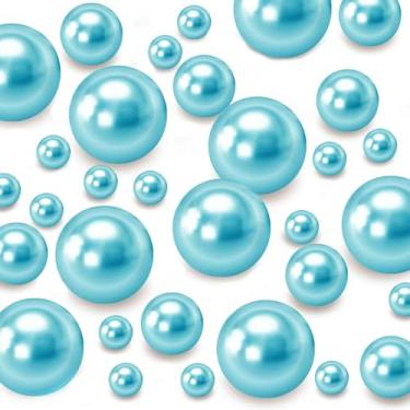 Imagem de Cusmation 120 peças 8/14/20 mm contas flutuantes para peça central, enchimento de vaso decorativo azul lago pérola com 800 peças de gel de água transparente, pérola para vasos, centros de mesa com