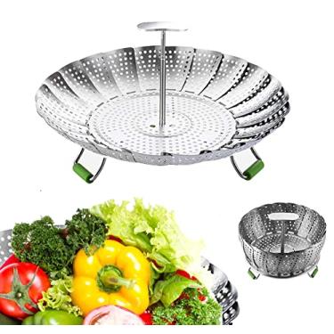 Imagem de Cesta de vaporizador de aço inoxidável para cozinhar vaporizador de alimentos dobrável cesta de vaporizador ajustável expansível para caber em panelas de vários tamanhos (13 cm a 23 cm)