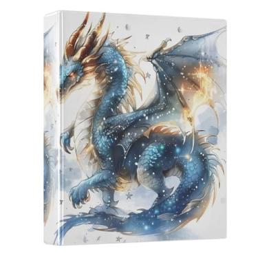 Imagem de Fichário de 3 anéis, dragão fogo de água, fichários de 3,8 cm, fichários de três anéis com prancheta, serve para papel de 21 x 28 cm, 3 bolsos internos de PVC transparentes para material de escritório