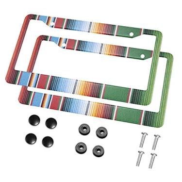 Imagem de HOSNYE Moldura de placa de licença listrada colorida 3D xaile mexicano de metal 2 peças 2 furos preto placas de licença molduras capas de placa de licença frontal moldura de etiqueta de carro para