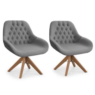 Imagem de Conjunto 2 Poltrona Base Giratória Madeira Capitonê Pandora - Zari Dec