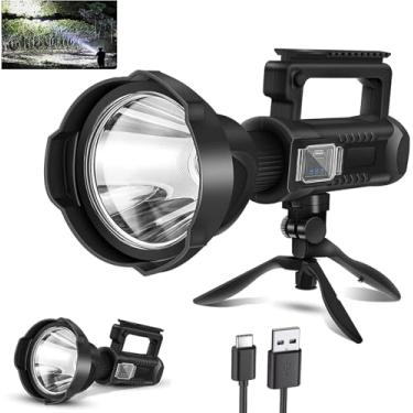 Imagem de Holofote Lanterna LED Recarregável USB com Luz Lateral, Bateria 8000mAh, 2500 LM, À Prova D’Água, Ideal para Camping, Emergência, Segurança e Uso Tático – Com Tripé e Martelo de Segurança