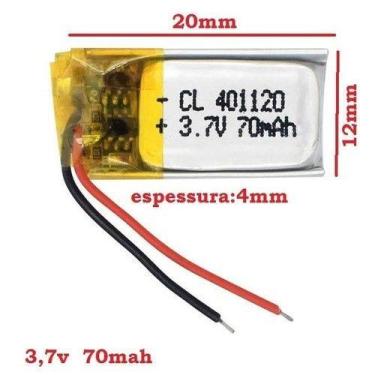 Imagem de (2pcs) Bateria com 70mah 2 fios medidas 4mmx11mmx20mm - bgb