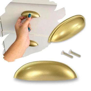 Imagem de Kit 14 Puxador para Móveis Modelo Concha Dourado Fosco - Compras Fácei
