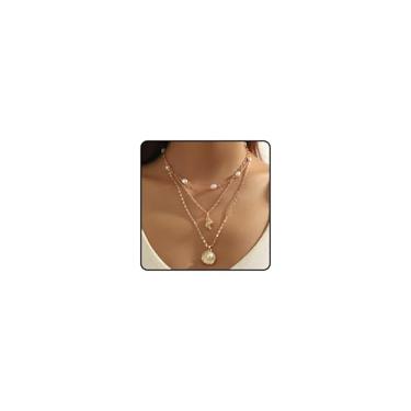 Imagem de Colar feminino com pingente de concha dourada em camadas, estrela-do-mar, pérola, banhado a ouro 14 k, corrente de pescoço empilhável, acessórios de joias havaianas para ela, Zinco, Sem Pedra Preciosa