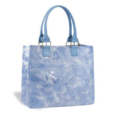 Imagem de Elsblossion Bolsa feminina - Bolsa de PVC transparente de tamanho grande, impermeável, resistente à areia, para compras, férias na praia, 06-w-roxo, Large