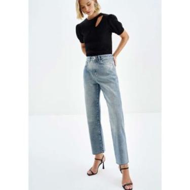 Imagem de Calça Jeans Reta Cropped Estonada-Feminino