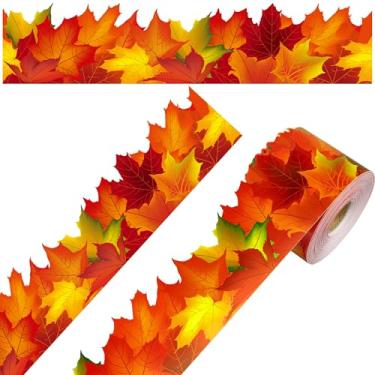 Imagem de Bordas de quadro de avisos de outono de 2,5 m, folhas de bordo, acabamento de borda de boletim, enrolado, outono, recortado, decoração de borda para sala de aula, outono, dia de Ação de Graças, escola