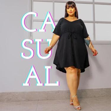 Imagem de Vestido Preto Curto Plus Size Feminino Casual - Lia Rosa, Preto, XG