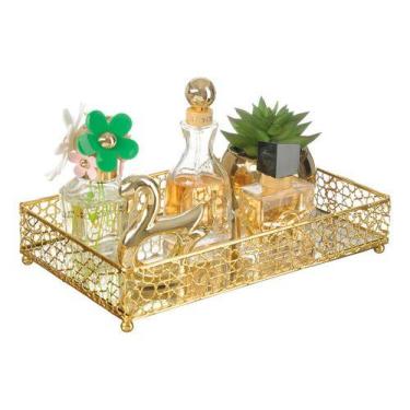 Imagem de Bandeja Decorativa Com Espelho Para Cosméticos Banheiro Lavabo - PGB, 